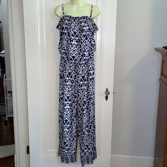 NWT INC navy blue & white “Exotic Desert” strappy romper - Picture 1 of 10